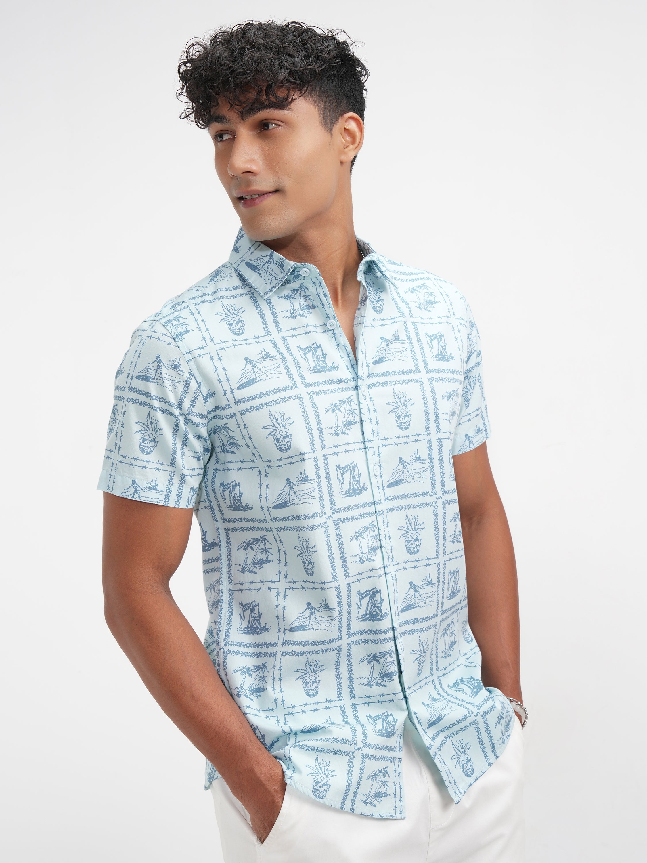 Highlander Men Blue Printed Slim Fit Casual Shirt - Blue - Image 6