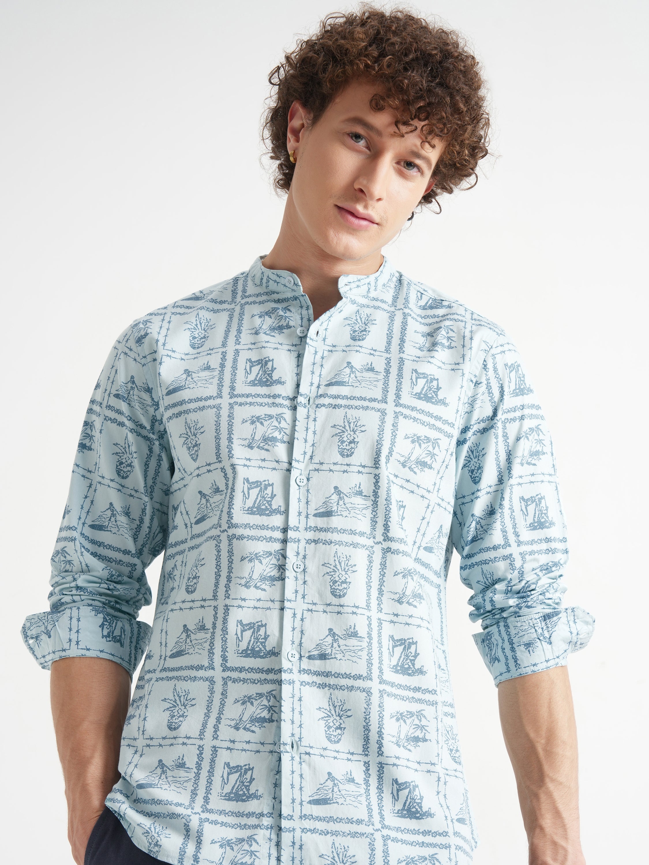 Highlander Men Blue Printed Relaxed Fit Casual Shirt - Blue - Image 1