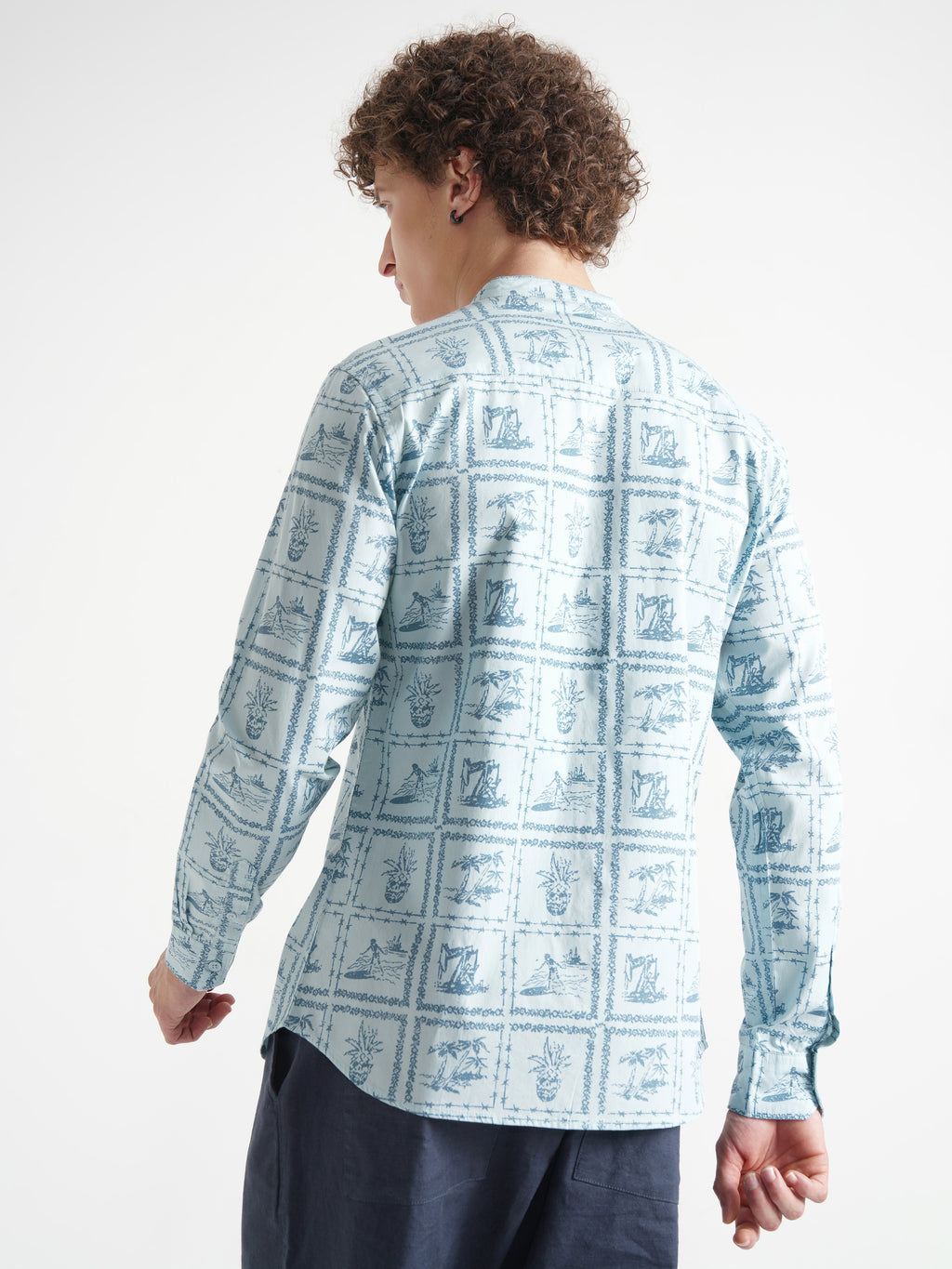 Highlander Men Blue Printed Relaxed Fit Casual Shirt - Blue - Image 3