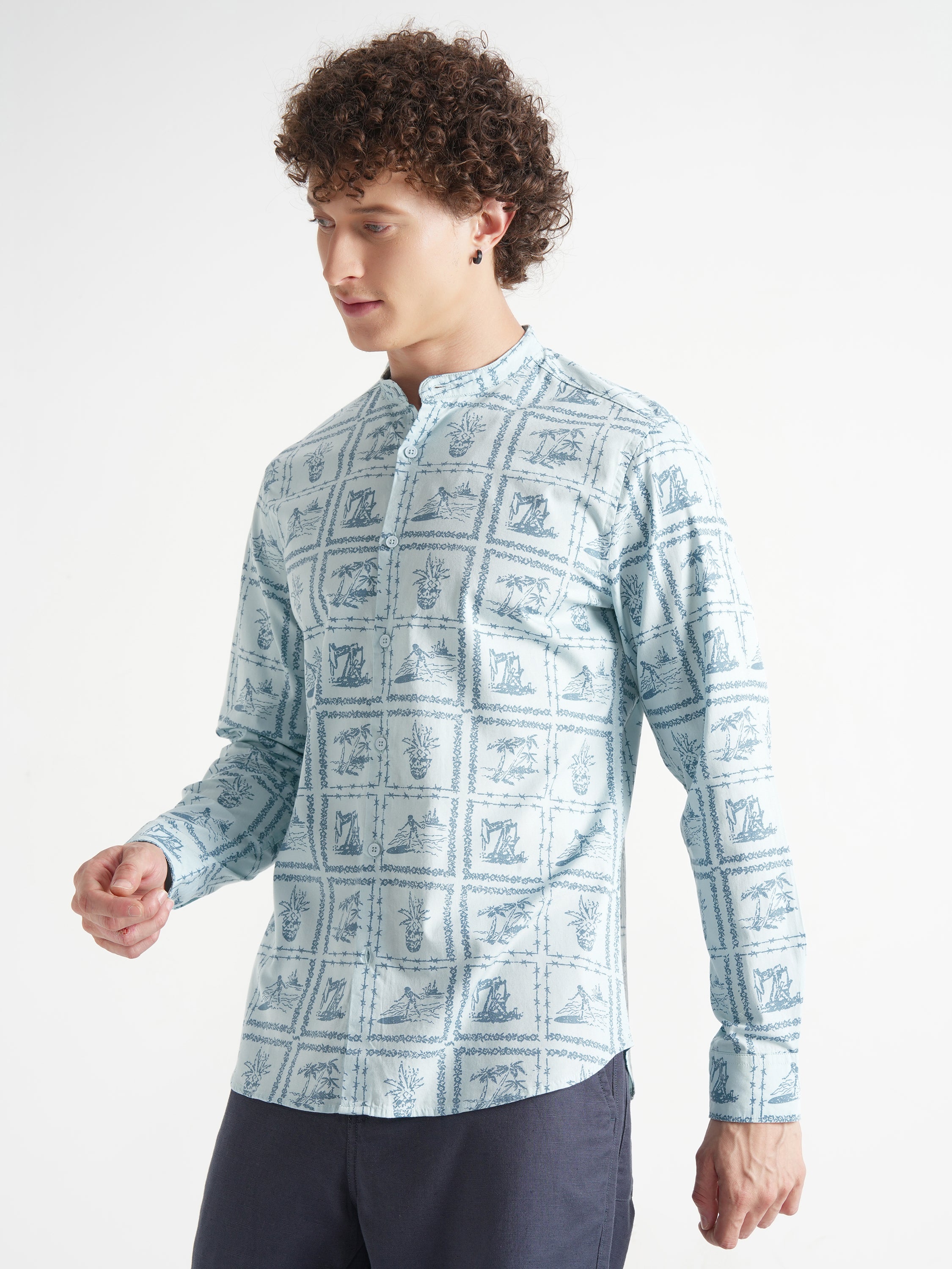 Highlander Men Blue Printed Relaxed Fit Casual Shirt - Blue - Image 4