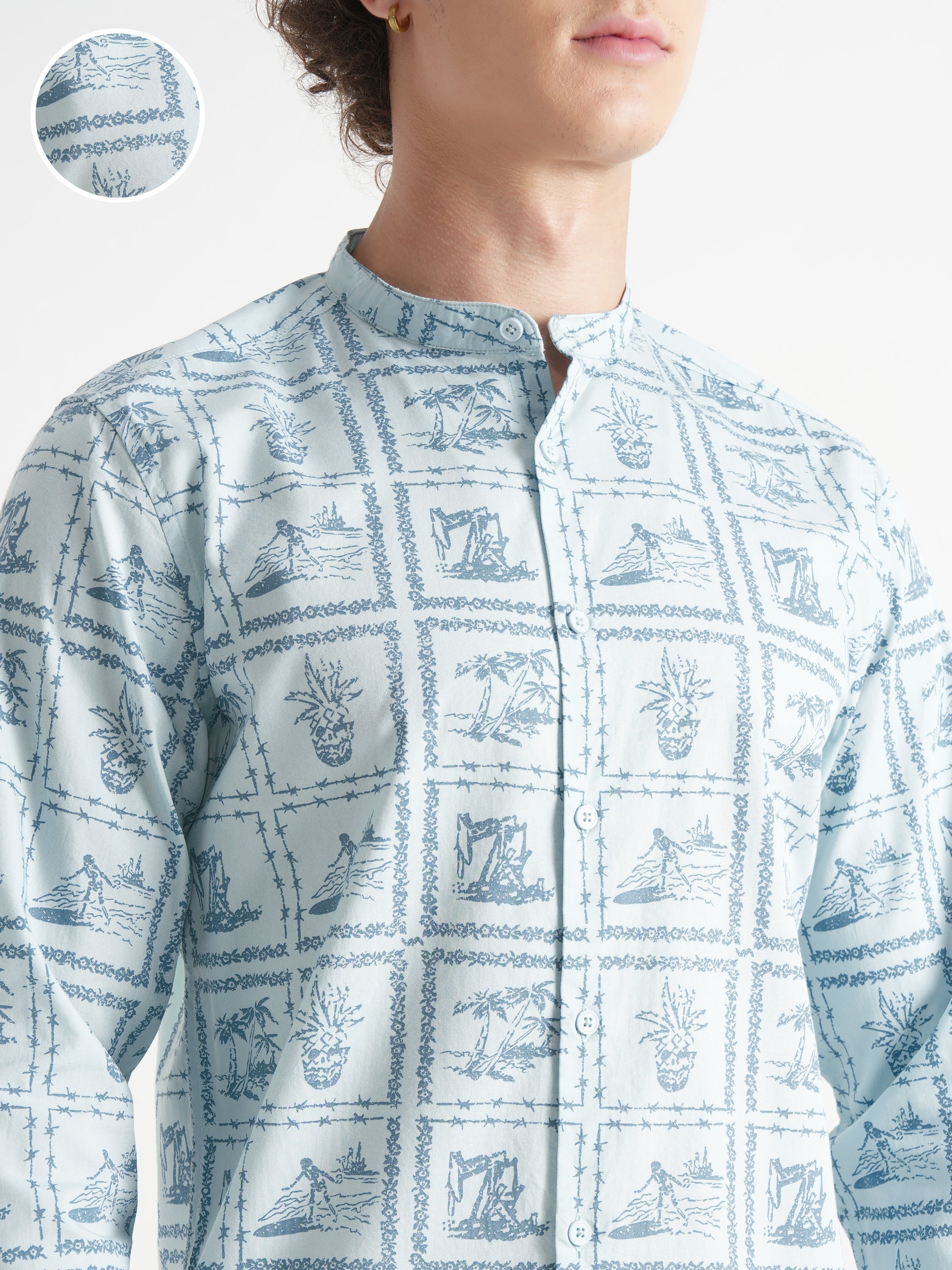 Highlander Men Blue Printed Relaxed Fit Casual Shirt - Blue - Image 5