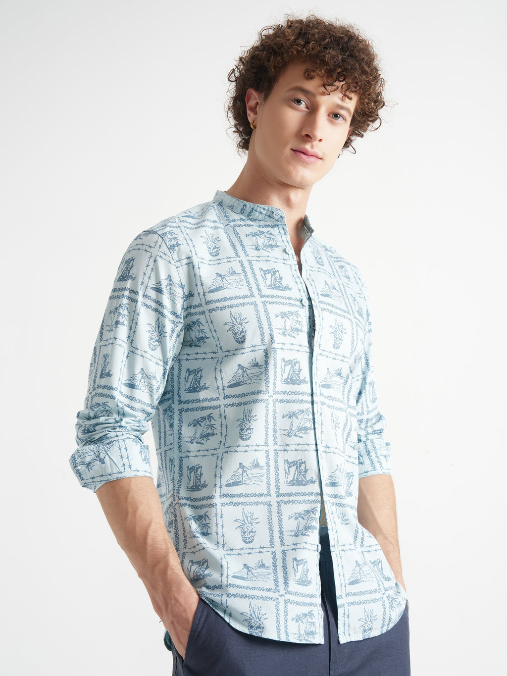 Highlander Men Blue Printed Relaxed Fit Casual Shirt - Blue - Image 6