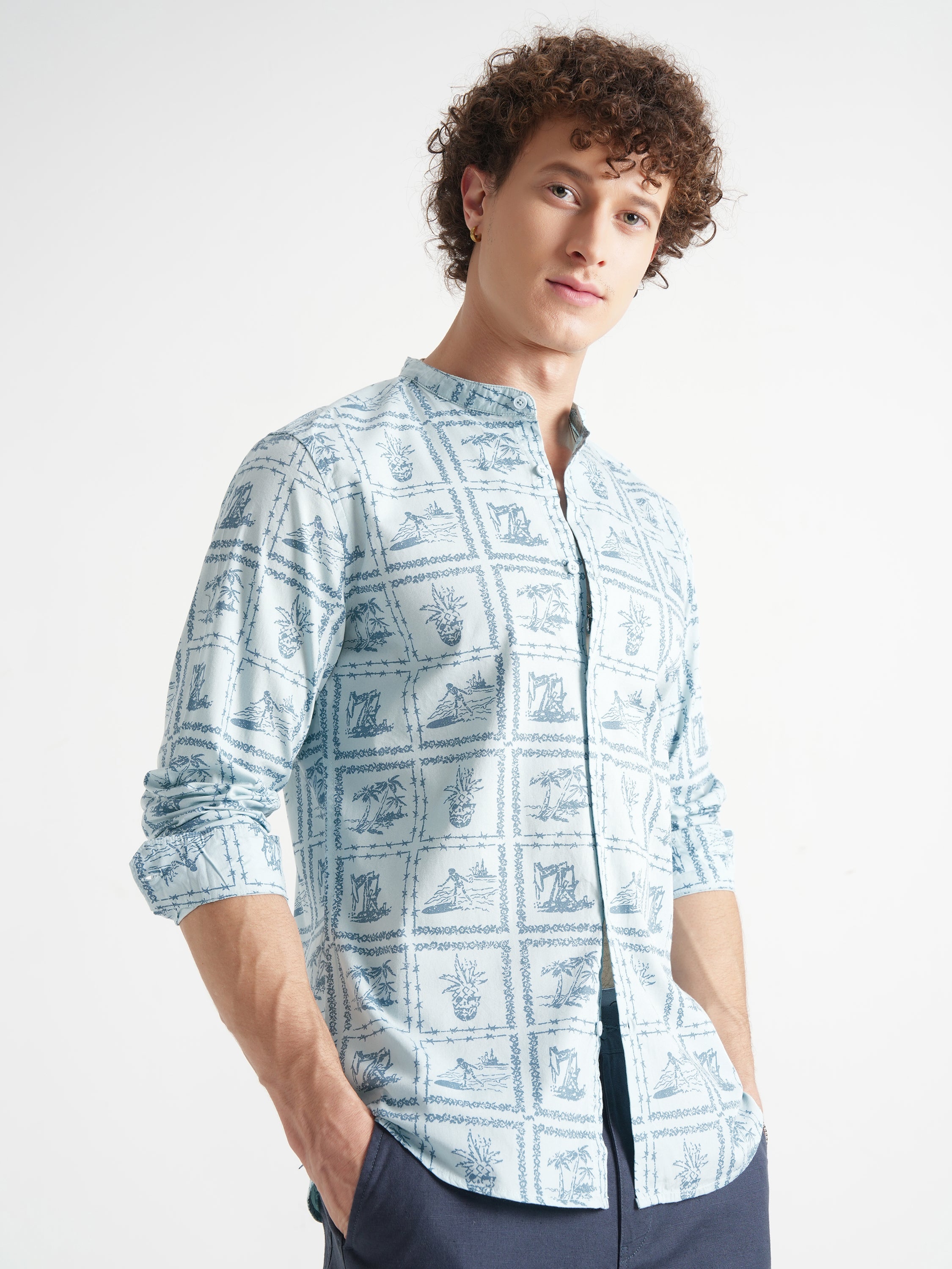 Highlander Men Blue Printed Relaxed Fit Casual Shirt - Blue - Image 6