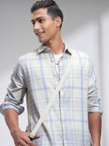 Highlander Men Cream Checked Slim Fit Casual Shirt - Cream - Image 1