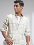 Highlander Men Cream Checked Slim Fit Casual Shirt - Cream - Image 1