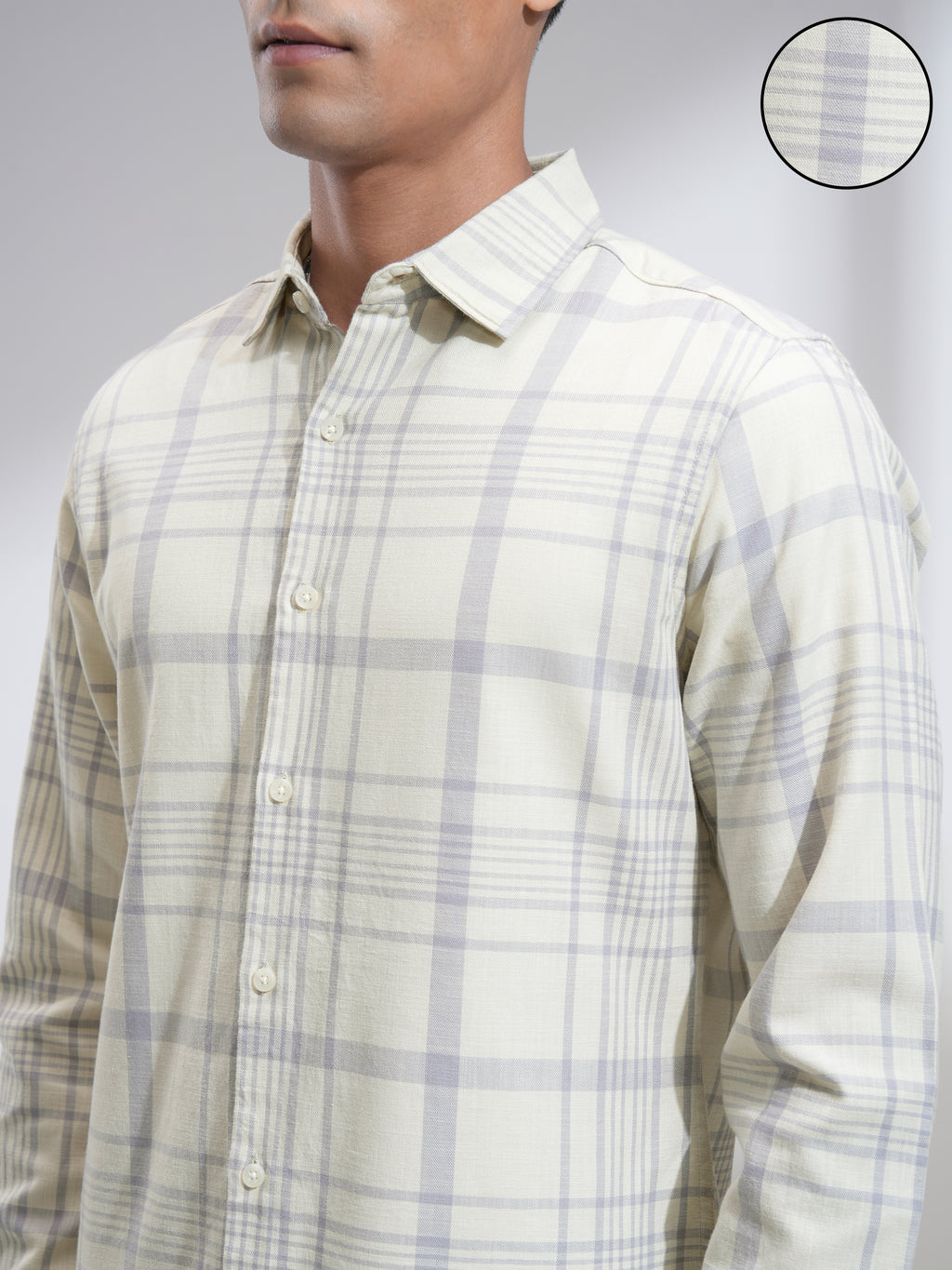 Highlander Men Cream Checked Slim Fit Casual Shirt - Cream - Image 5