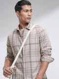 Highlander Men Beige Checked Slim Fit Casual Shirt - Beige - Image 1