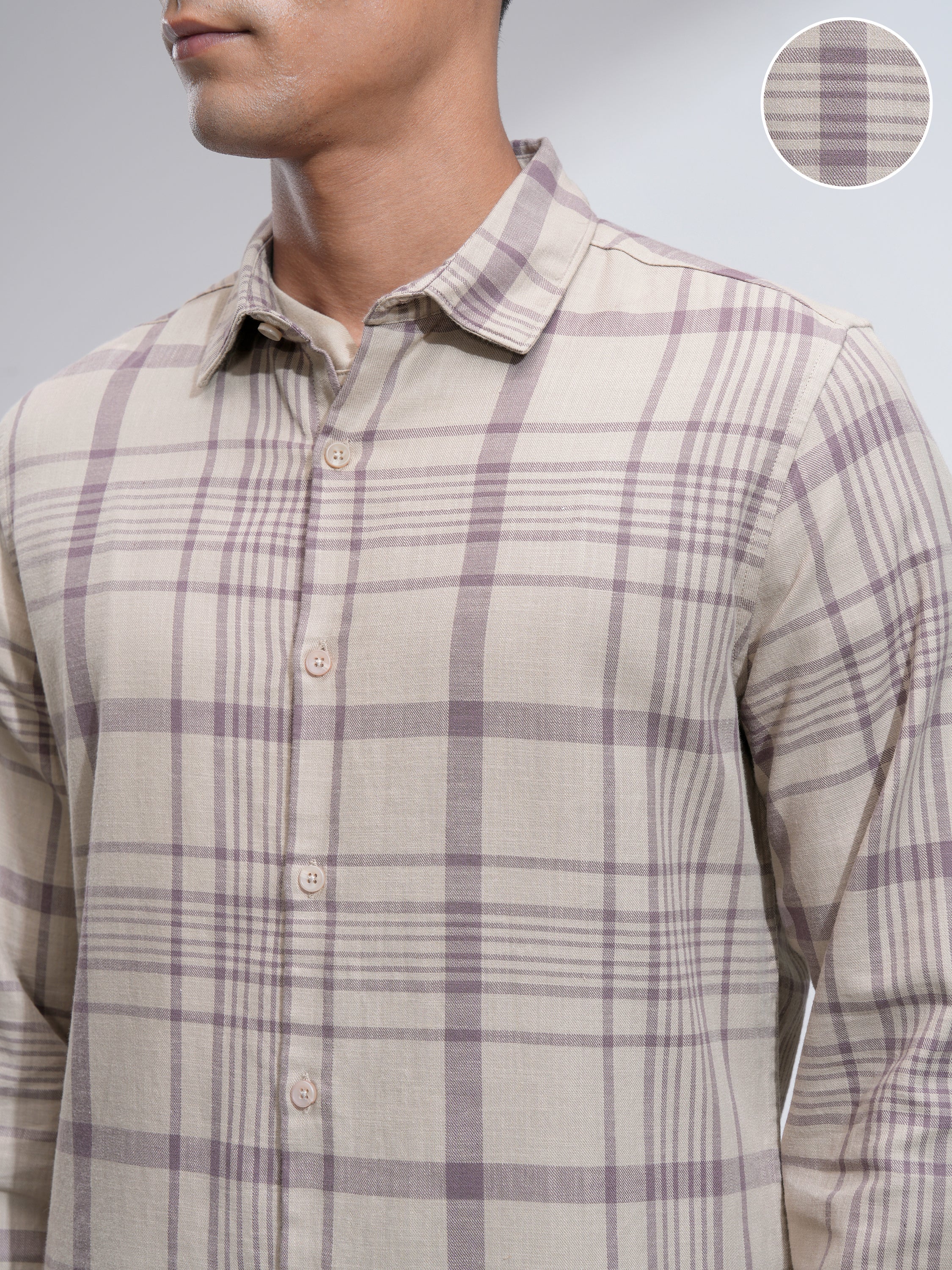 Highlander Men Beige Checked Slim Fit Casual Shirt - Beige - Image 5