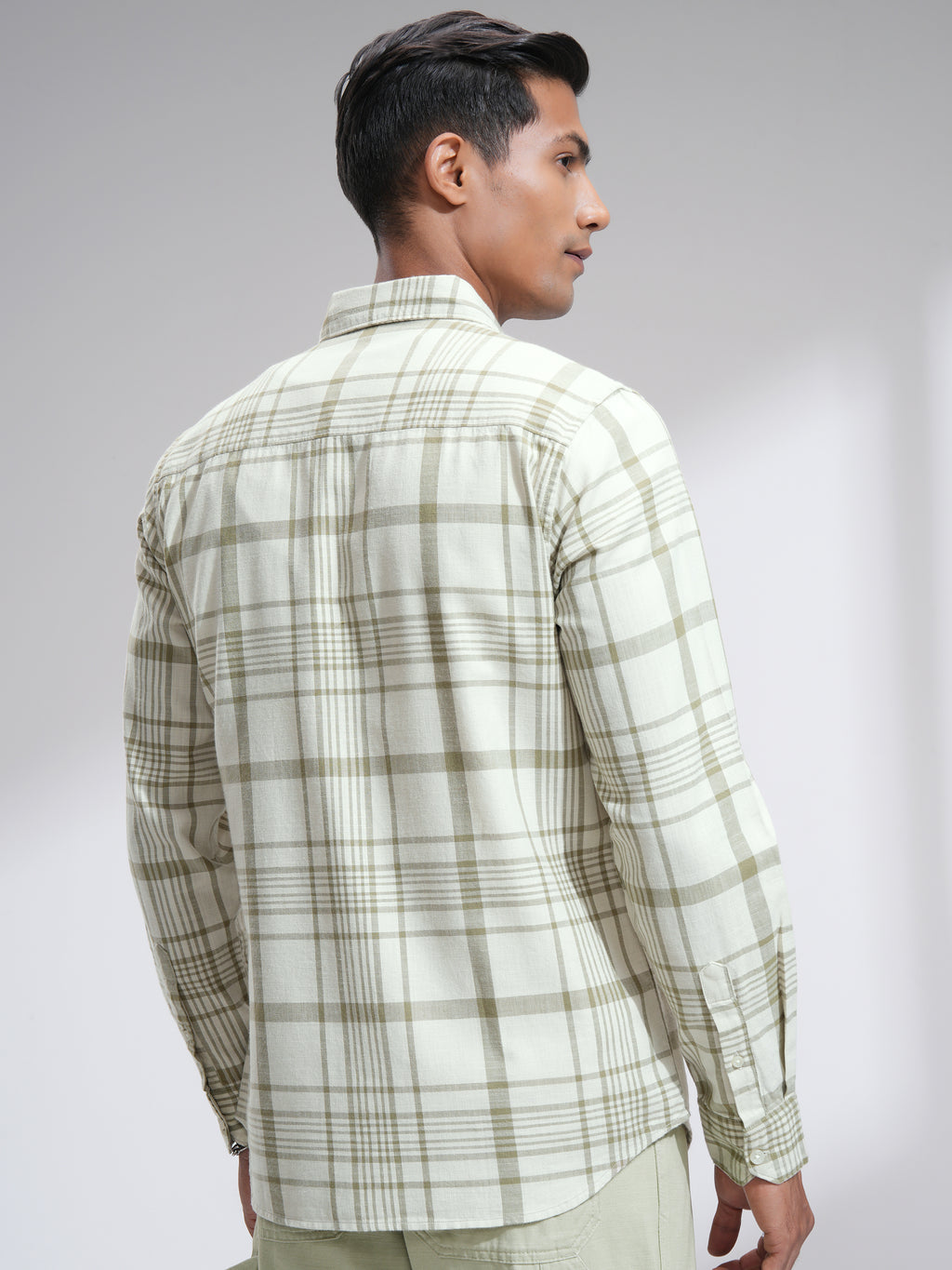 Highlander Men Cream Checked Slim Fit Casual Shirt - Cream - Image 3