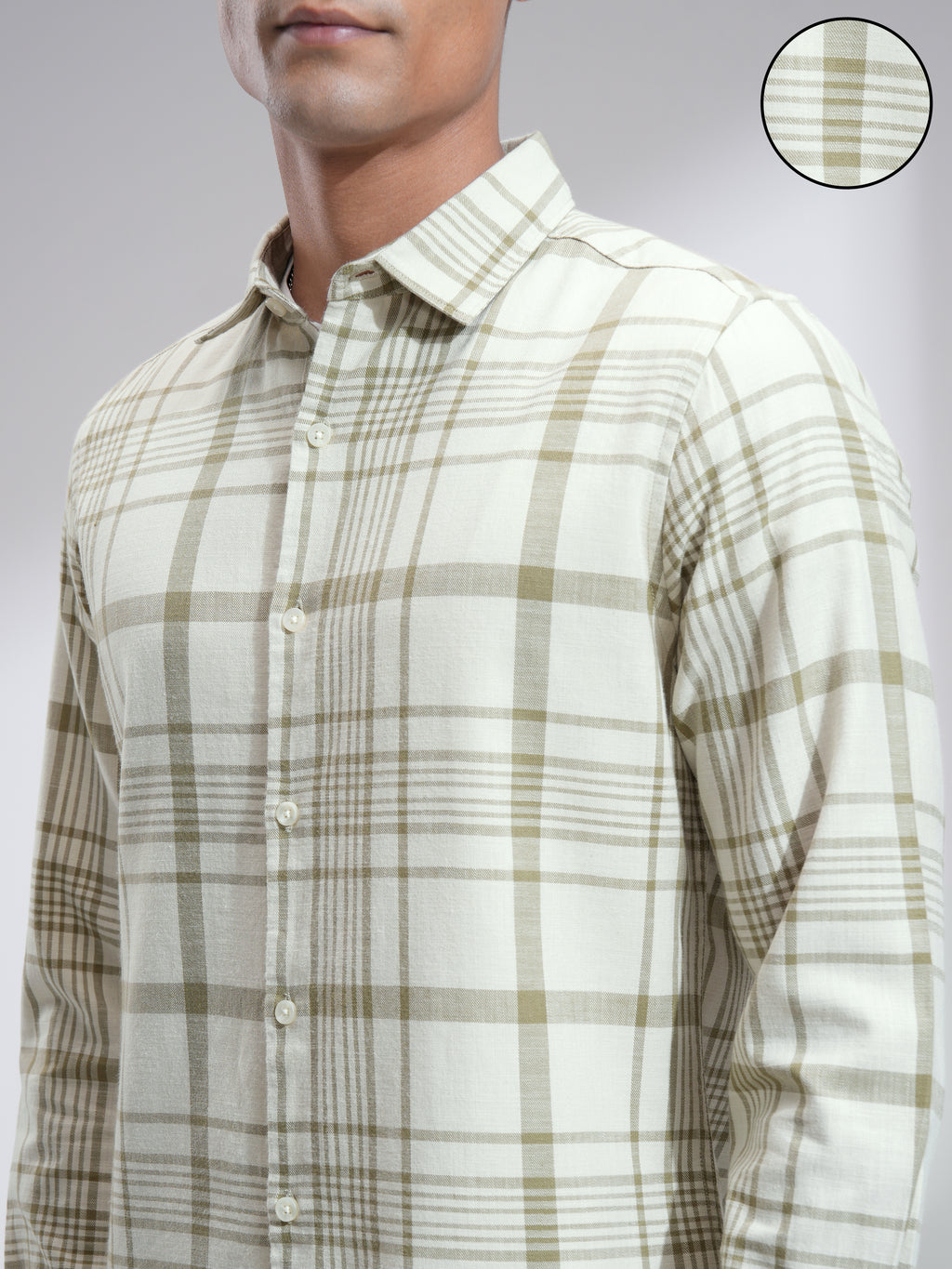 Highlander Men Cream Checked Slim Fit Casual Shirt - Cream - Image 5