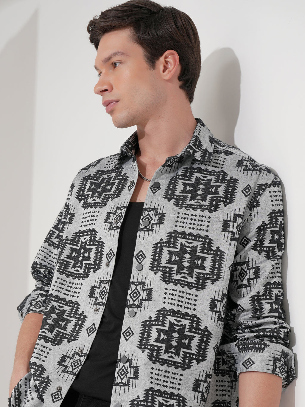 Highlander Men Grey Printed Relaxed Fit Casual Shirt - Grey - Image 1