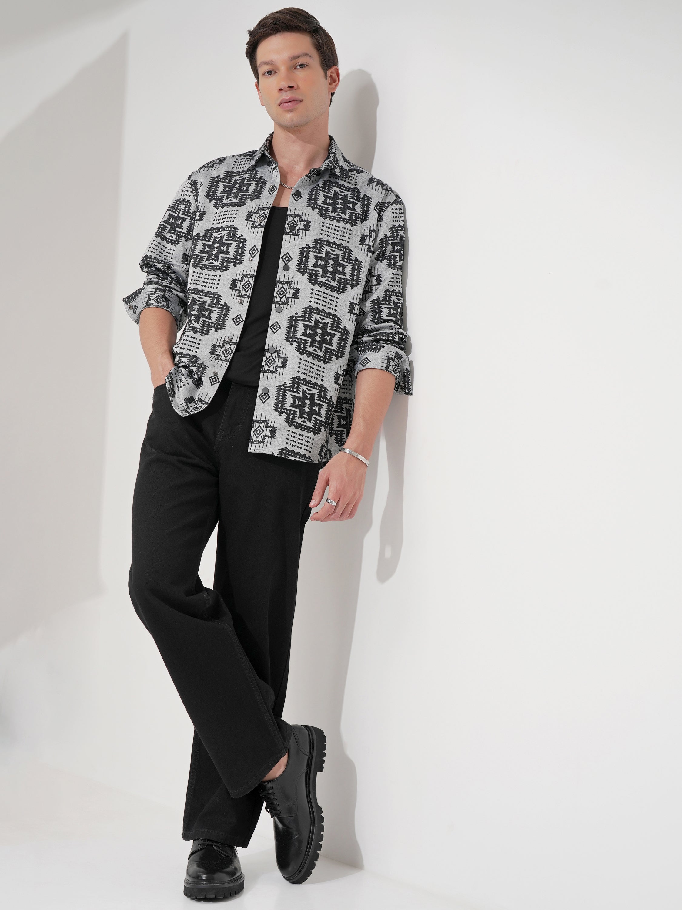 Highlander Men Grey Printed Relaxed Fit Casual Shirt - Grey - Image 2