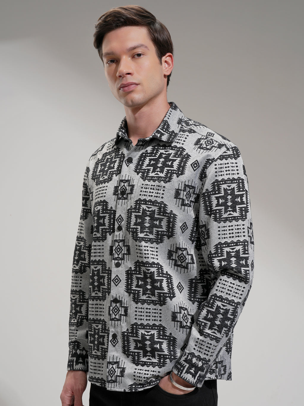 Highlander Men Grey Printed Relaxed Fit Casual Shirt - Grey - Image 4