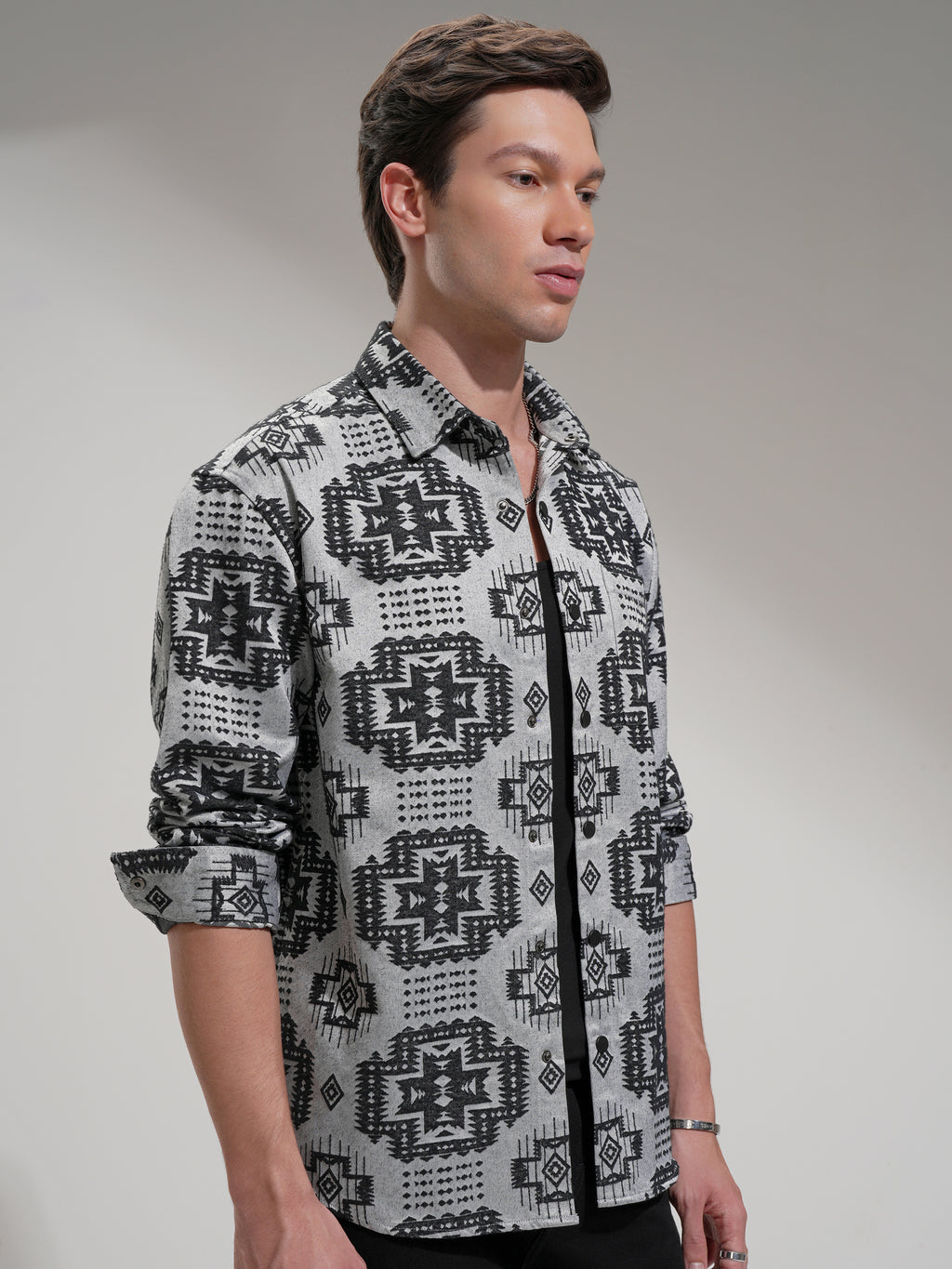 Highlander Men Grey Printed Relaxed Fit Casual Shirt - Grey - Image 6
