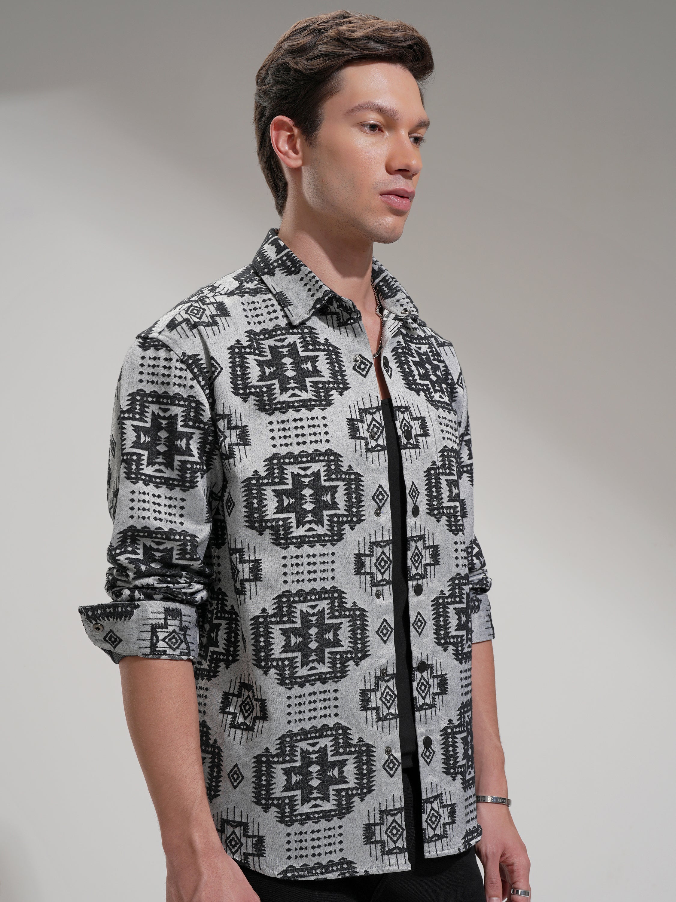 Highlander Men Grey Printed Relaxed Fit Casual Shirt - Grey - Image 6