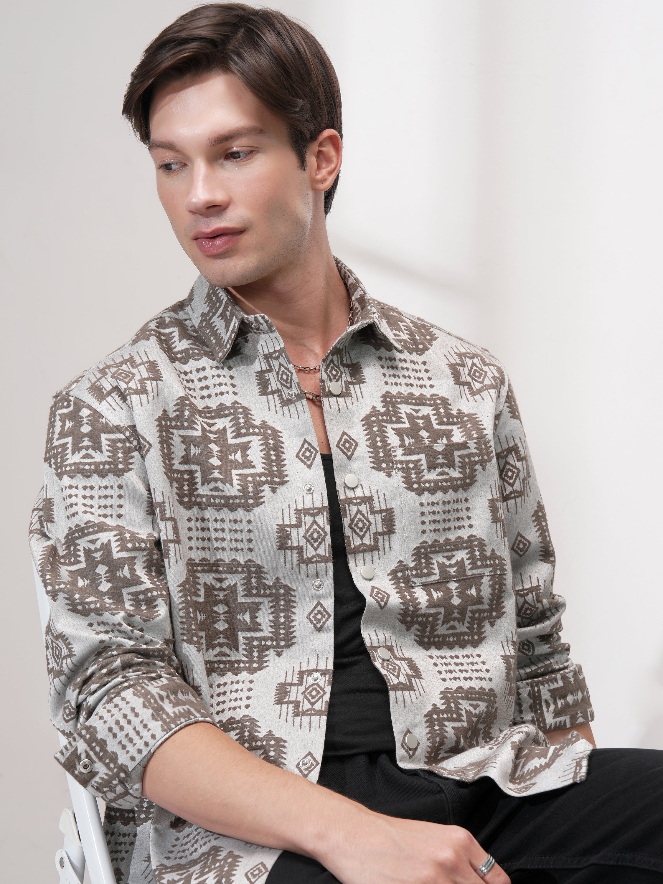 Highlander Men Grey Printed Relaxed Fit Casual Shirt - Grey - Image 1
