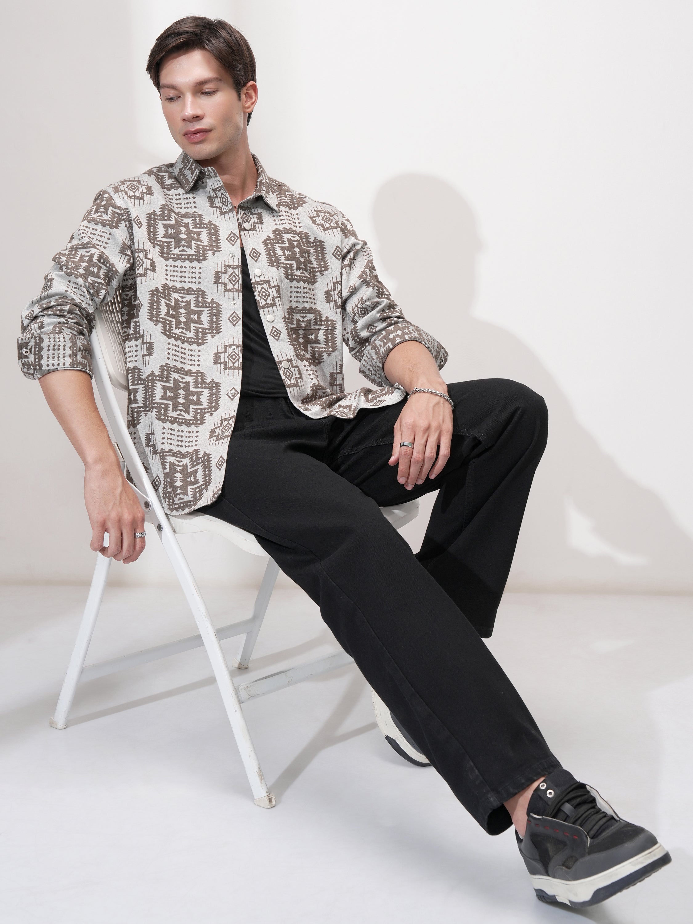 Highlander Men Grey Printed Relaxed Fit Casual Shirt - Grey - Image 2
