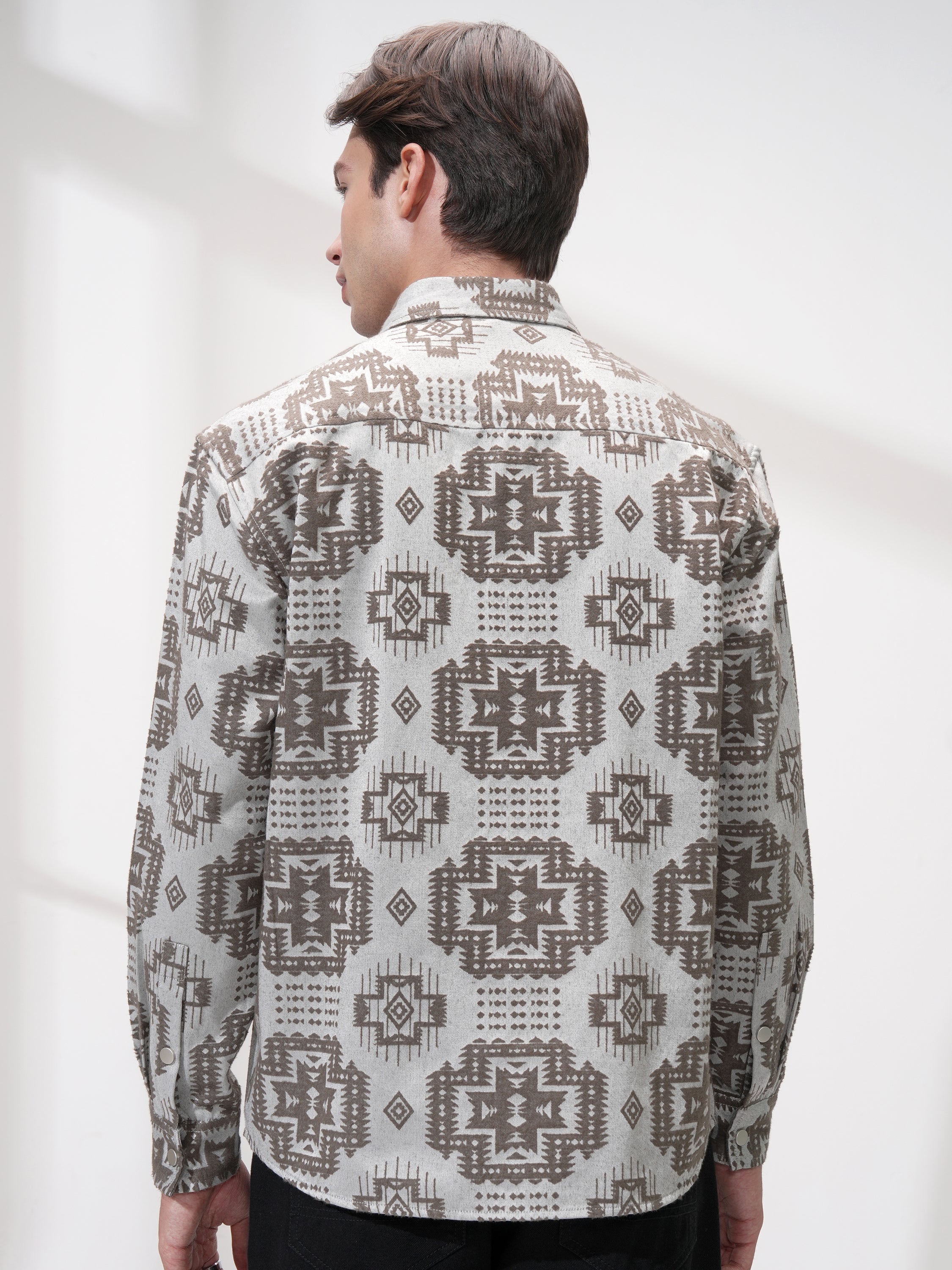 Highlander Men Grey Printed Relaxed Fit Casual Shirt - Grey - Image 3