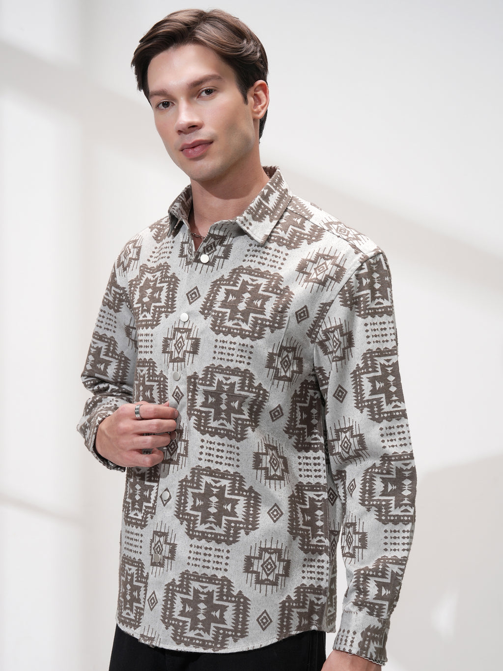 Highlander Men Grey Printed Relaxed Fit Casual Shirt - Grey - Image 4