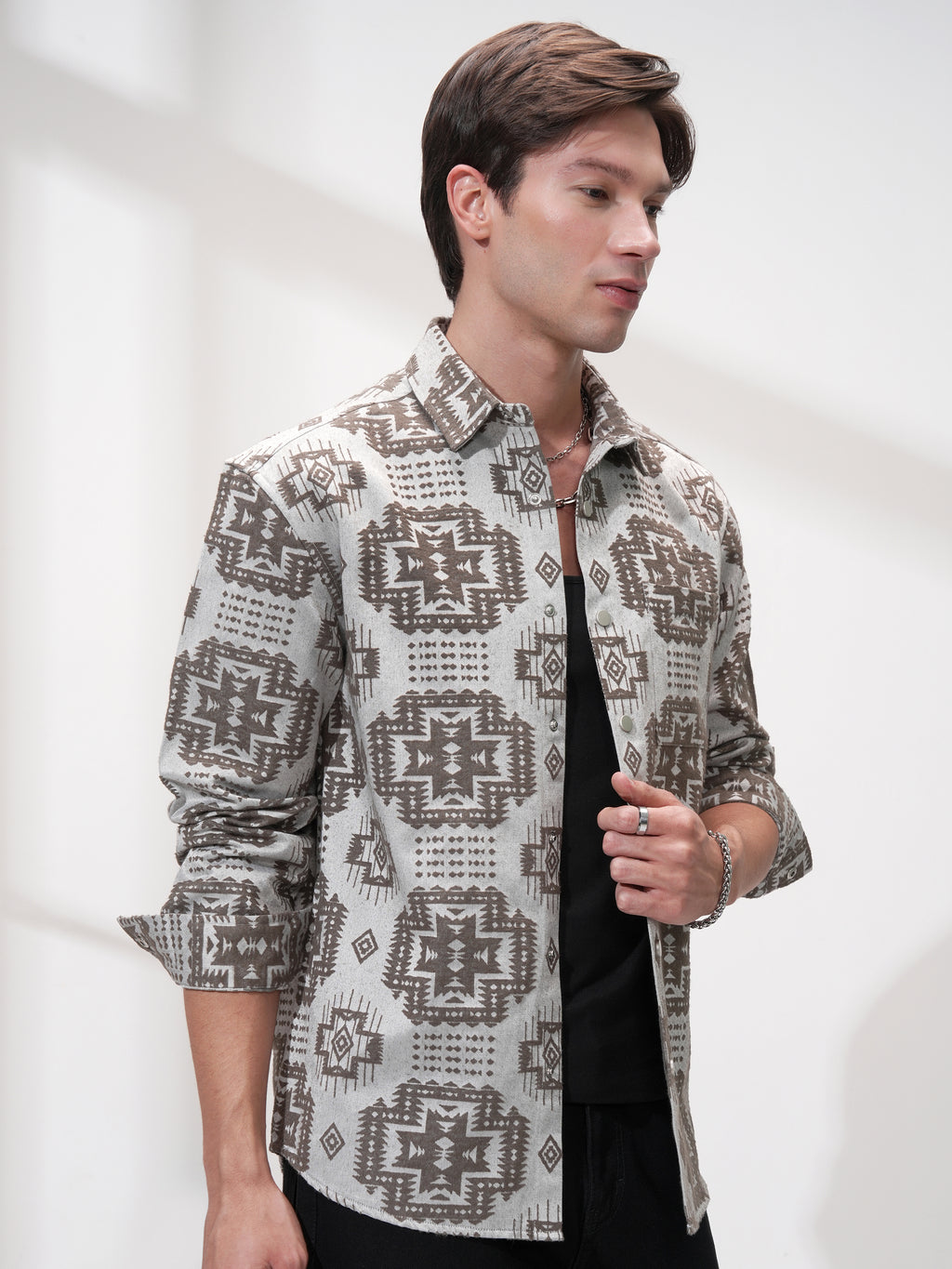 Highlander Men Grey Printed Relaxed Fit Casual Shirt - Grey - Image 6