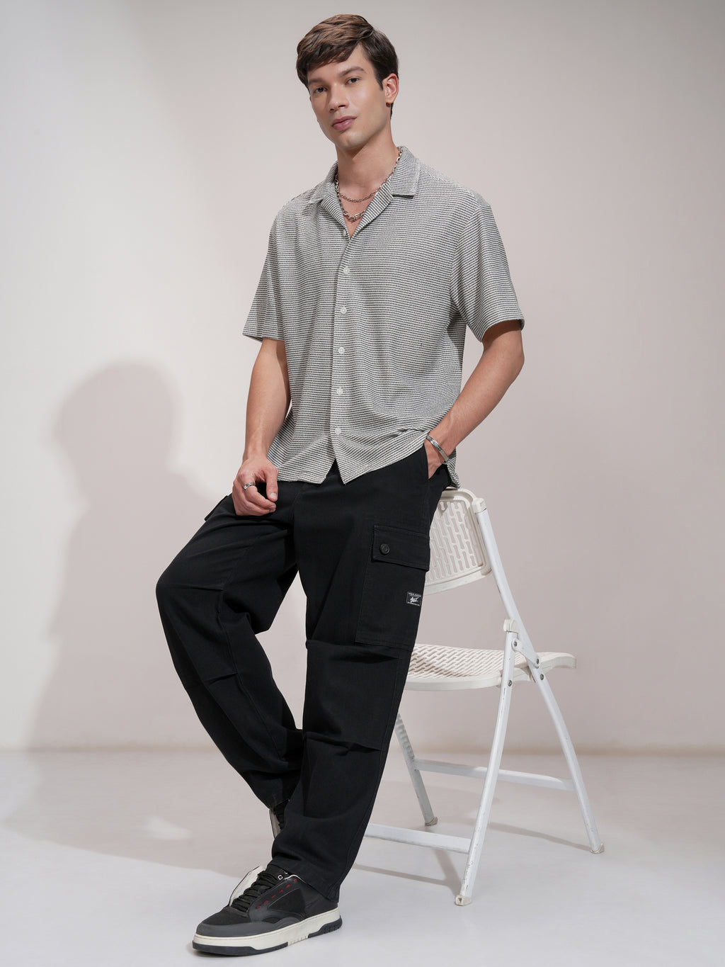 Highlander Men Black Self Design Relaxed Fit Casual Shirt - Black - Image 2