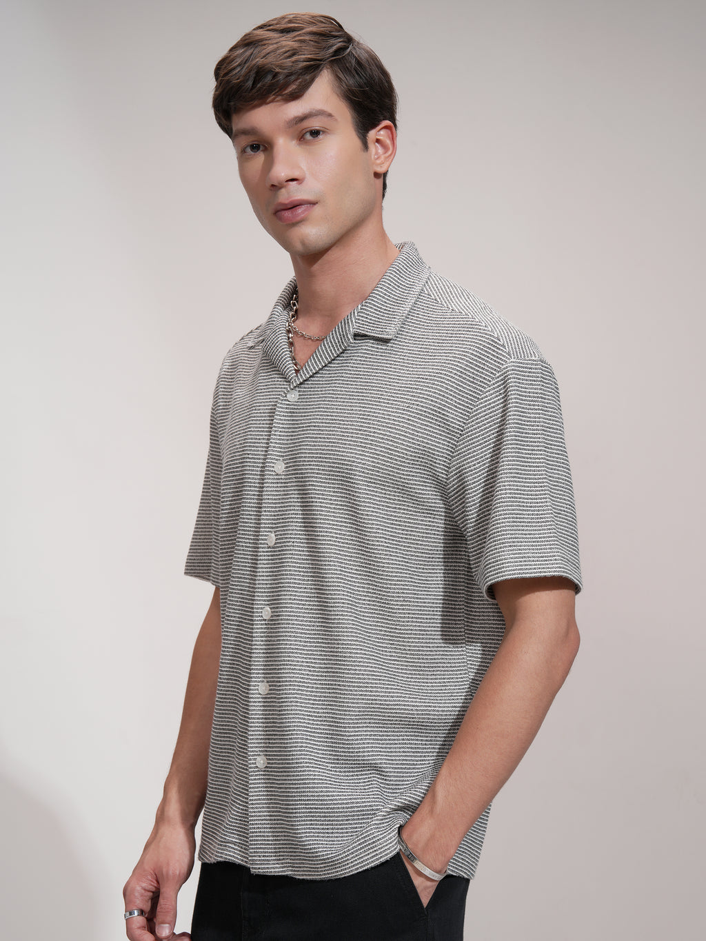 Highlander Men Black Self Design Relaxed Fit Casual Shirt - Black - Image 4