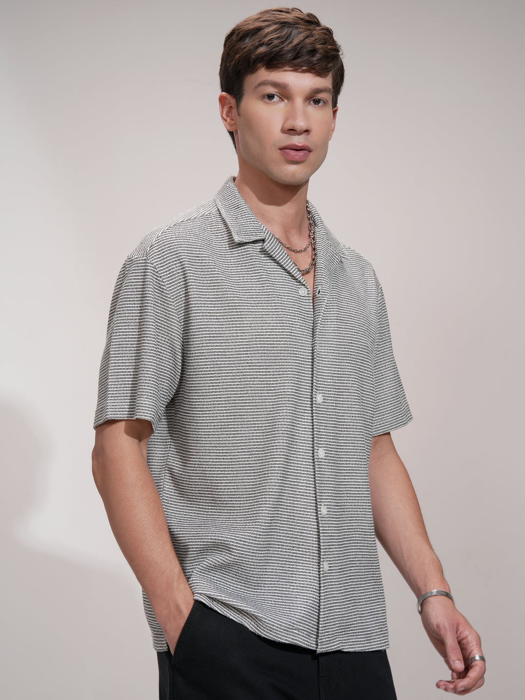 Highlander Men Black Self Design Relaxed Fit Casual Shirt - Black - Image 6