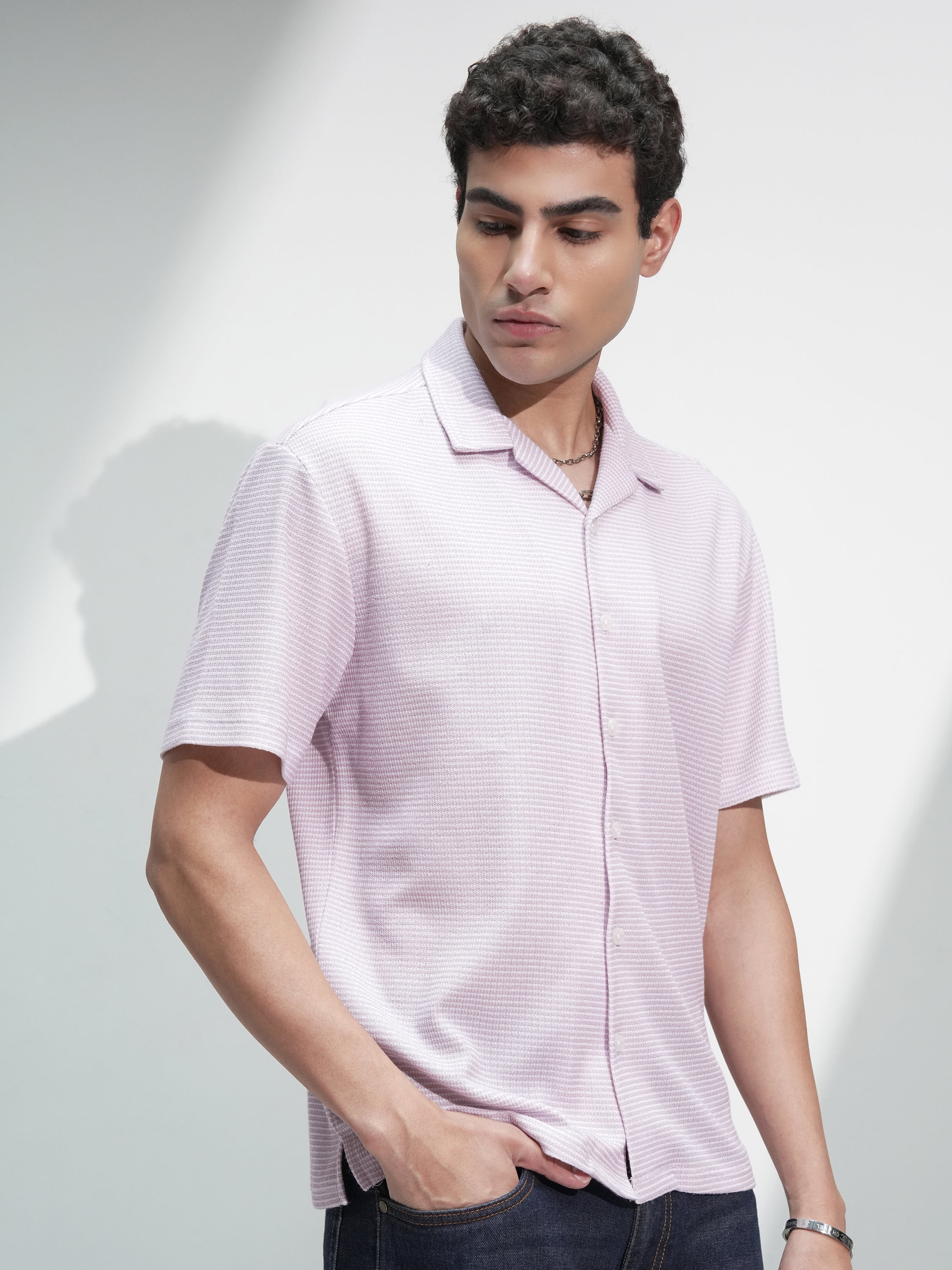 Highlander Men Mauve Self Design Relaxed Fit Casual Shirt - Mauve - Image 6