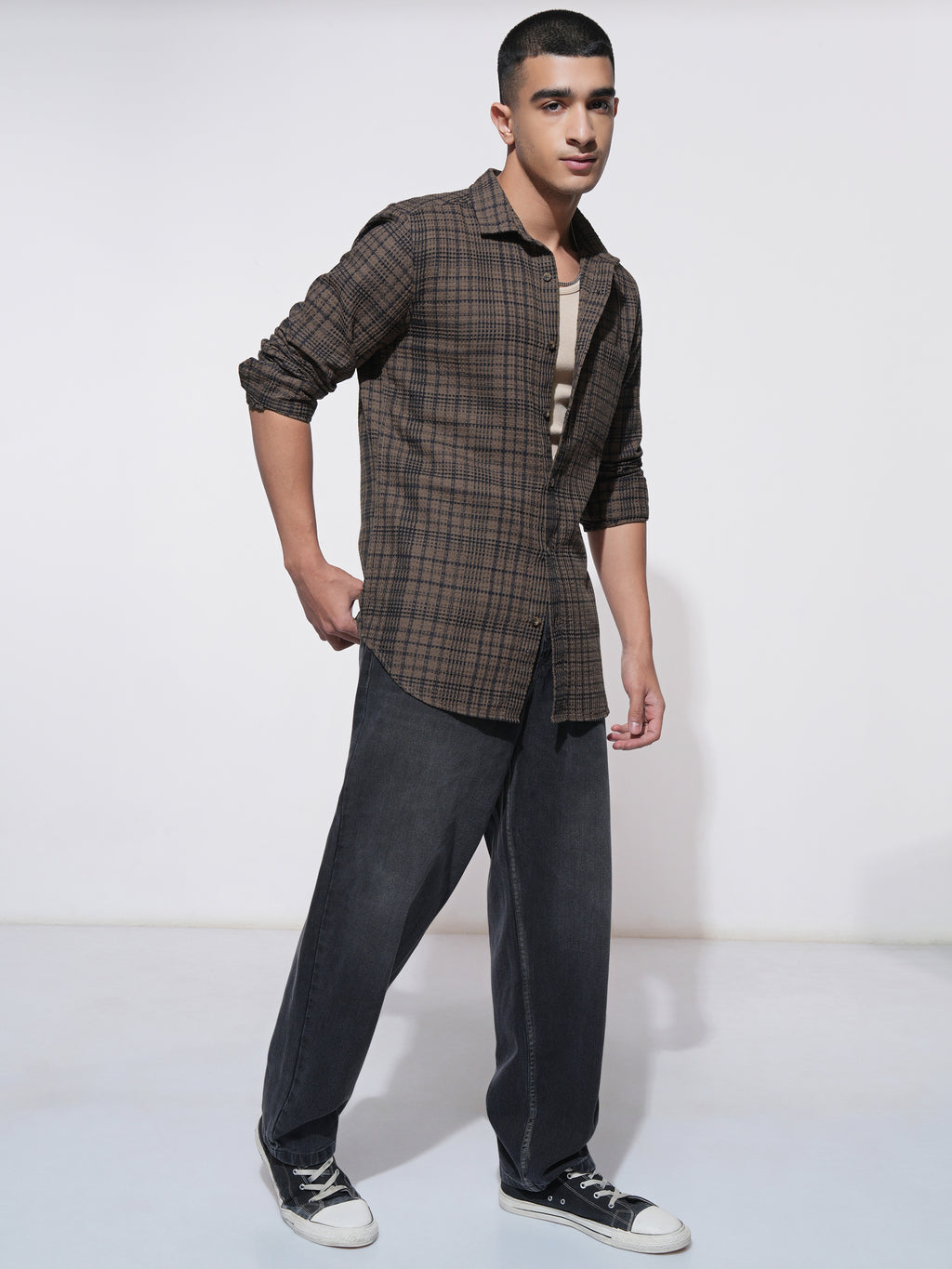 Highlander Men Brown Checked Slim Fit Casual Shirt - Brown - Image 2