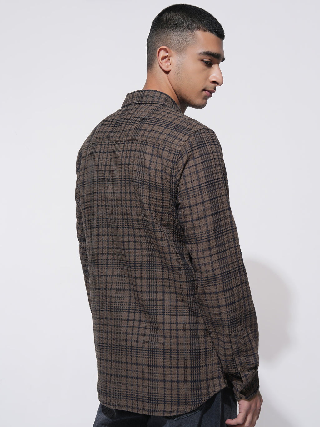 Highlander Men Brown Checked Slim Fit Casual Shirt - Brown - Image 3