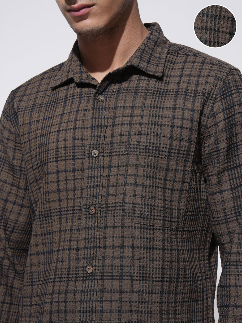Highlander Men Brown Checked Slim Fit Casual Shirt - Brown - Image 5
