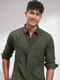 Highlander Men Olive Embroidered Slim Fit Casual Shirt - Olive - Image 1