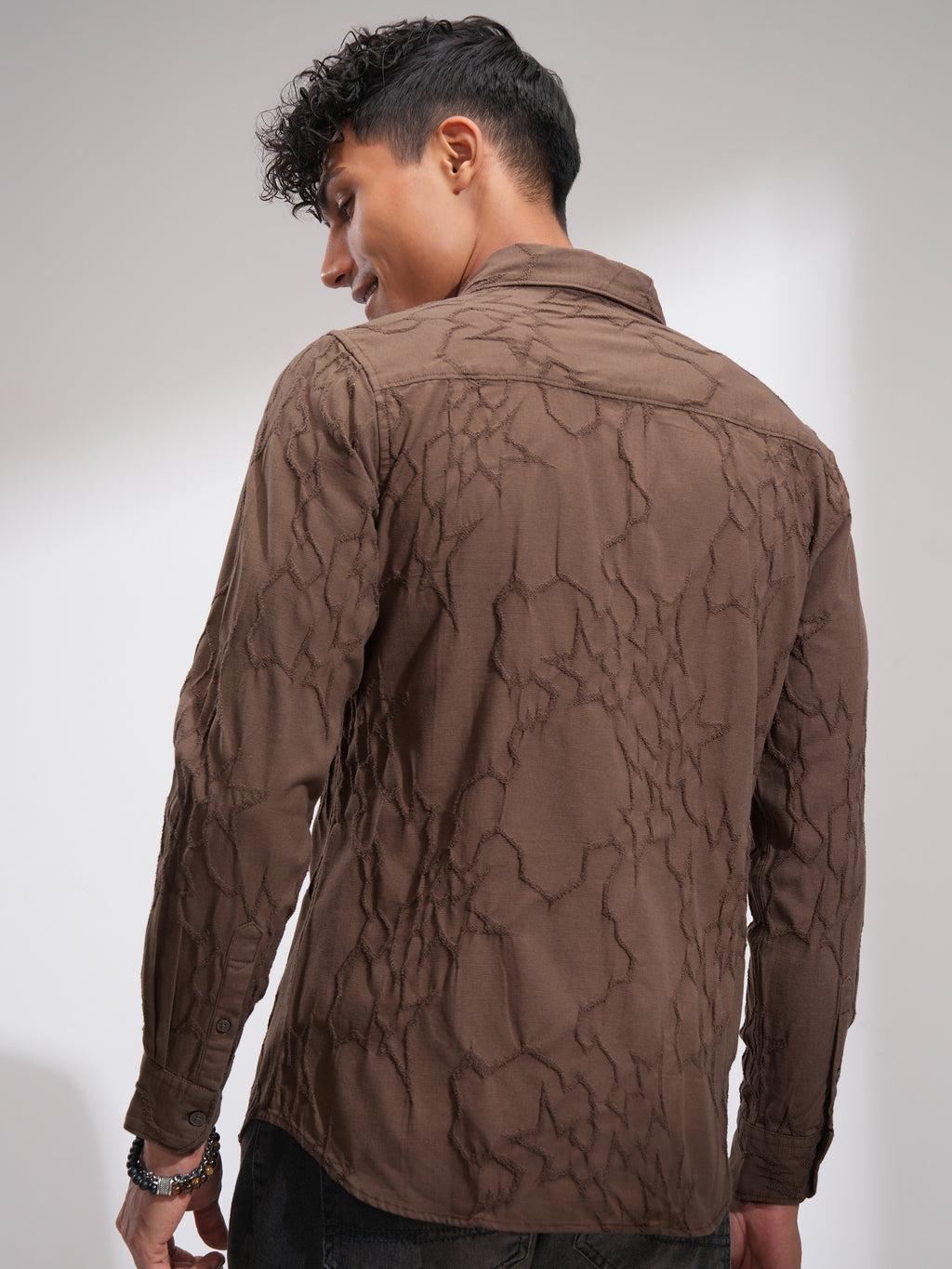 Highlander Men Brown Embroidered Slim Fit Casual Shirt - Brown - Image 3