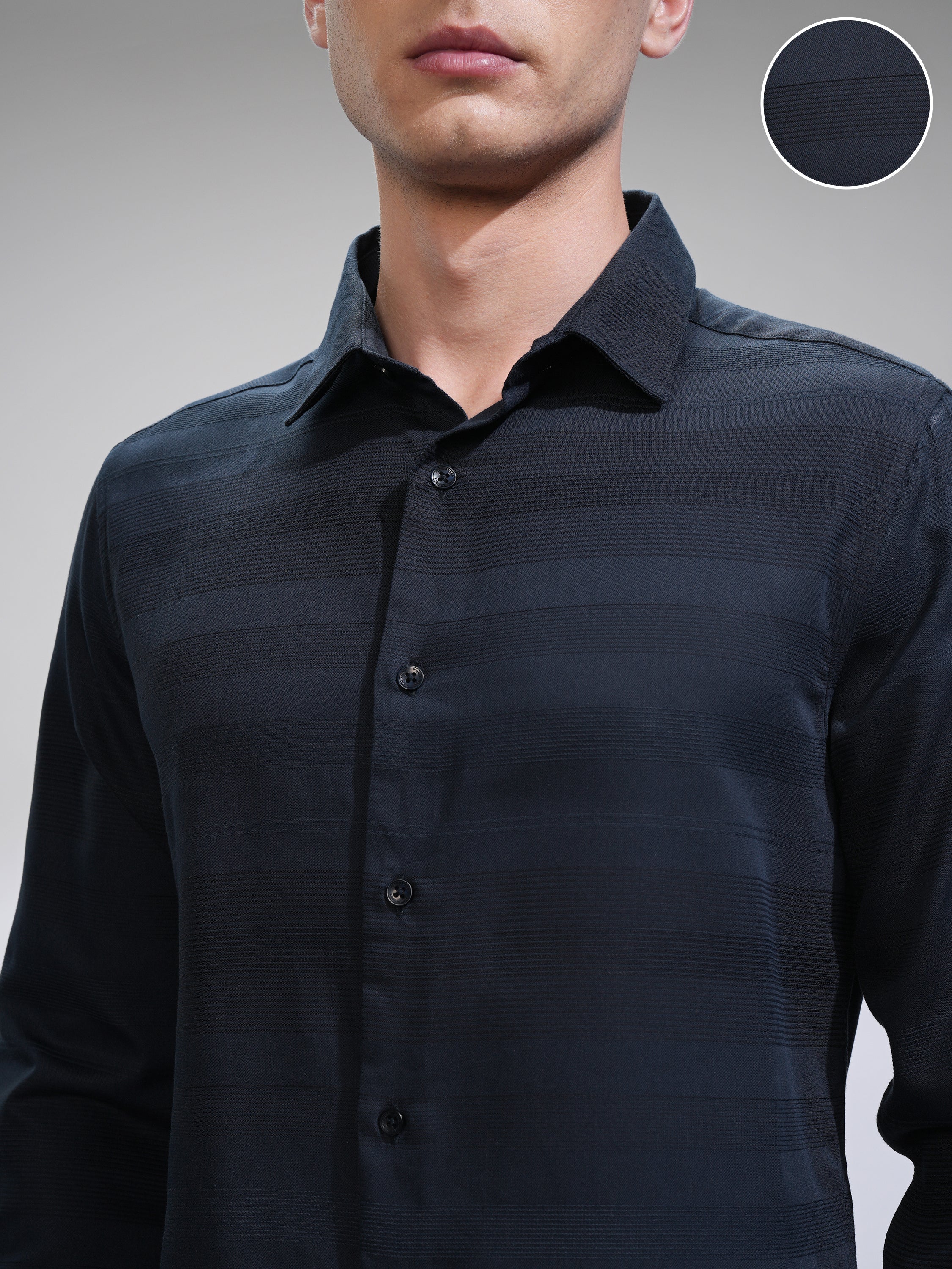 Highlander Men Navy Blue Striped Slim Fit Casual Shirt - Navy Blue - Image 5
