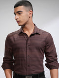 Highlander Men Coffee Brown Striped Slim Fit Casual Shirt - Coffee Brown - Image 1