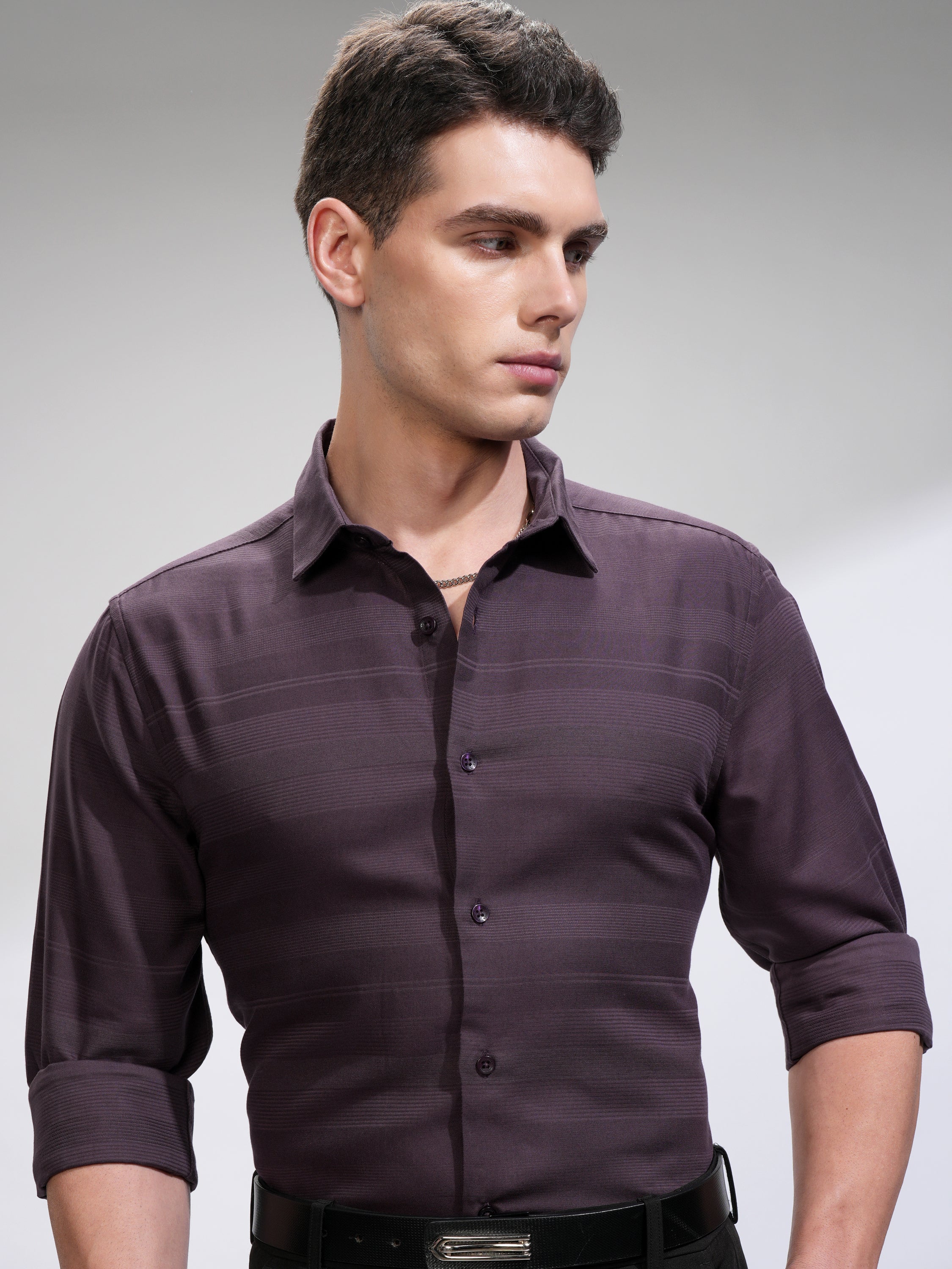 Highlander Men Purple Striped Slim Fit Casual Shirt - Purple - Image 1