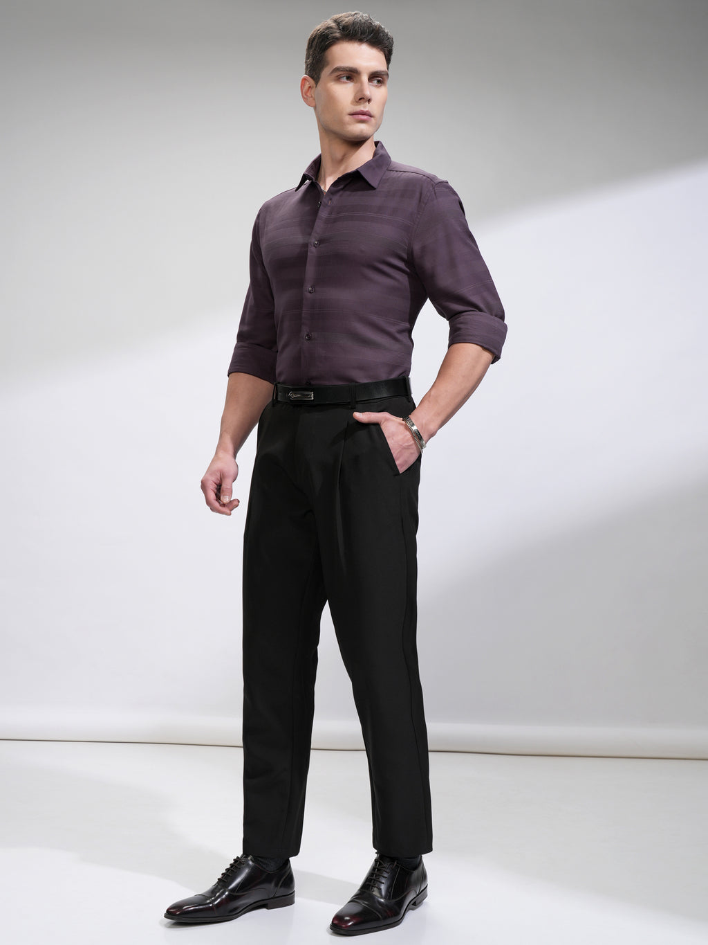 Highlander Men Purple Striped Slim Fit Casual Shirt - Purple - Image 2