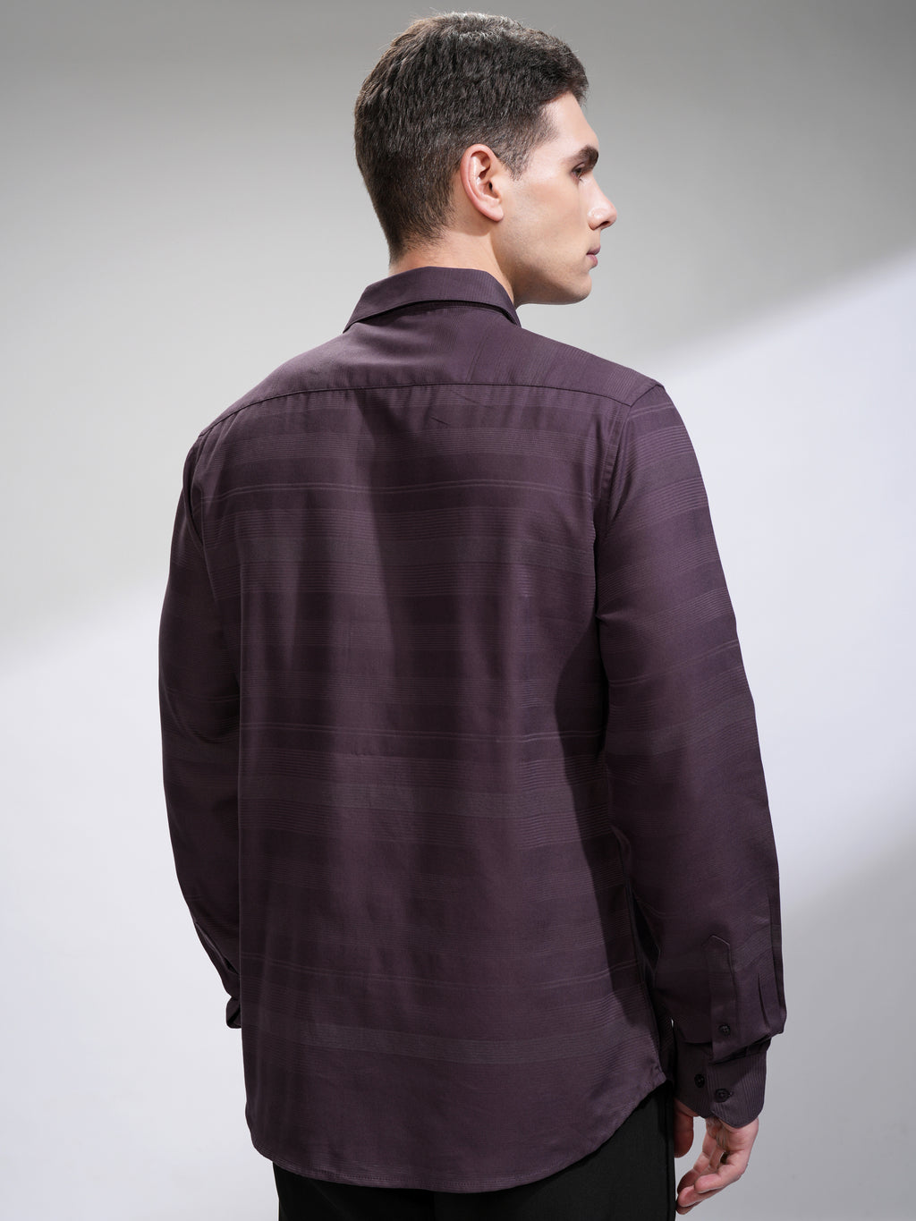 Highlander Men Purple Striped Slim Fit Casual Shirt - Purple - Image 3