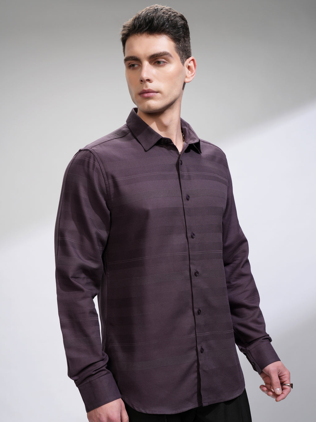 Highlander Men Purple Striped Slim Fit Casual Shirt - Purple - Image 6