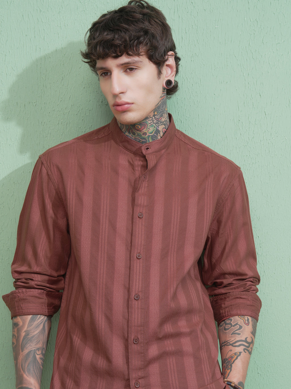 Highlander Men Brown Striped Relaxed Fit Casual Shirt - Brown - Image 1