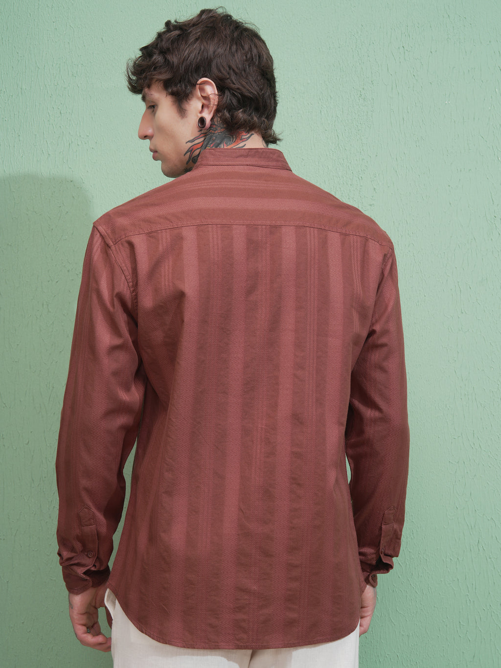 Highlander Men Brown Striped Relaxed Fit Casual Shirt - Brown - Image 3