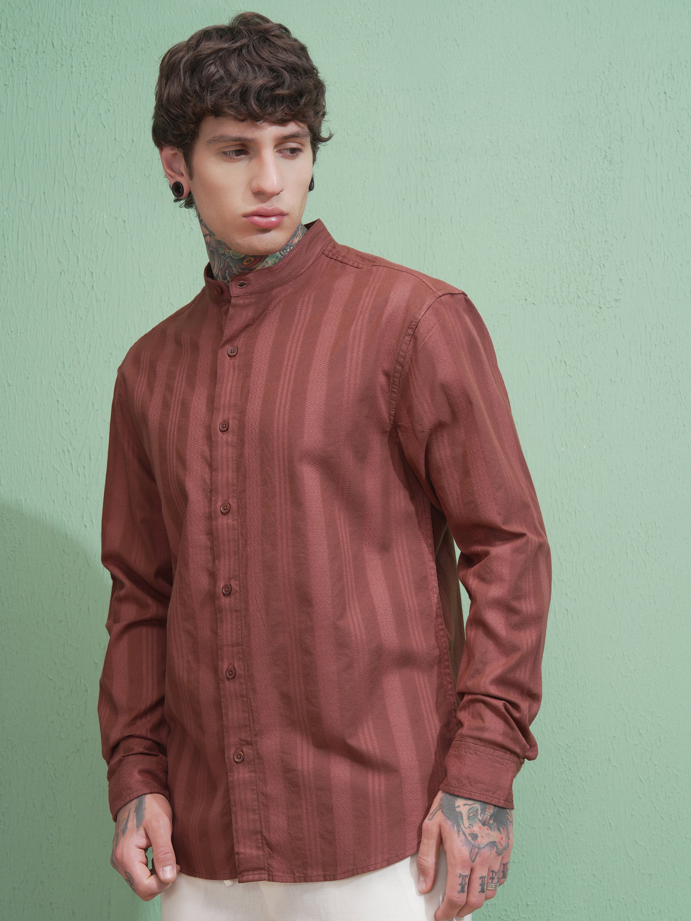 Highlander Men Brown Striped Relaxed Fit Casual Shirt - Brown - Image 4