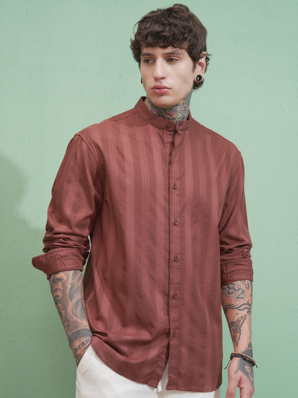 Highlander Men Brown Striped Relaxed Fit Casual Shirt - Brown - Image 6