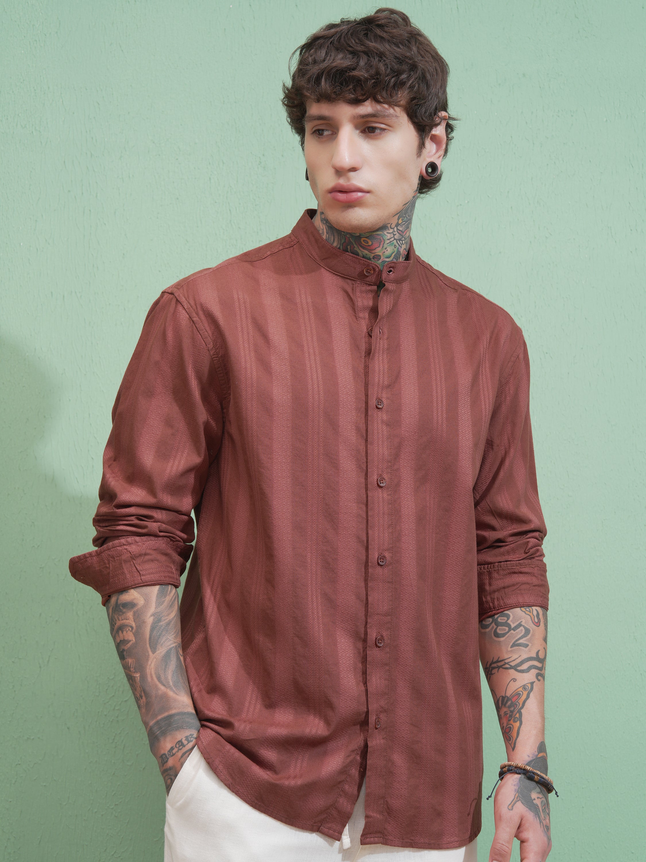Highlander Men Brown Striped Relaxed Fit Casual Shirt - Brown - Image 6