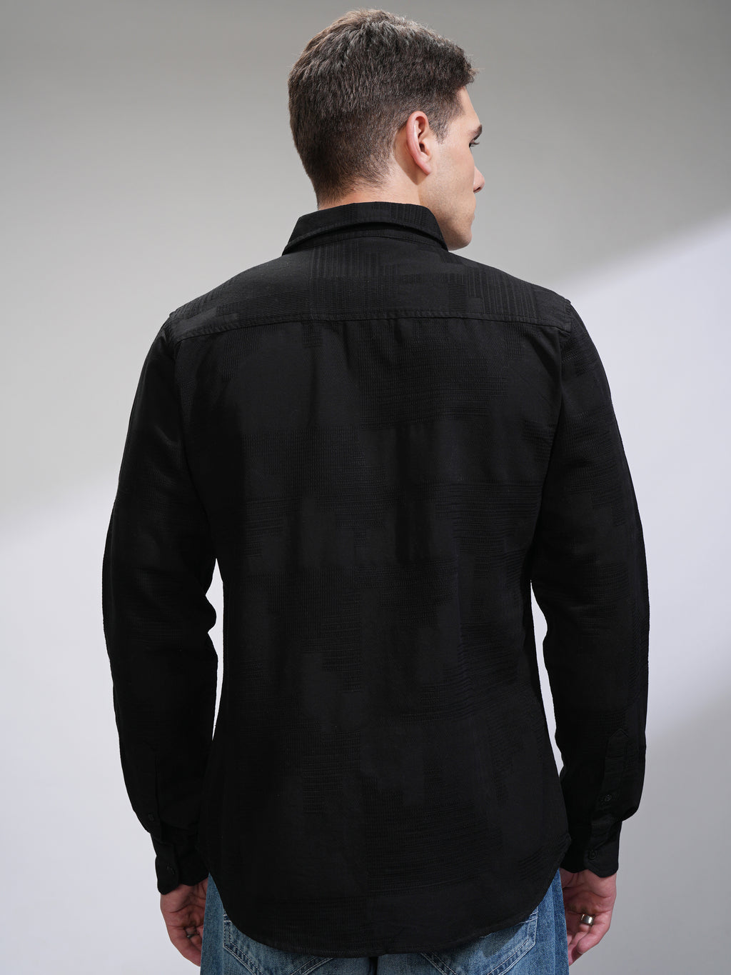 Highlander Men Black Textured Slim Fit Casual Shirt - Black - Image 3