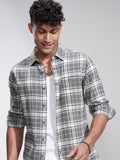 Highlander Men Grey Checked Slim Fit Casual Shirt - Grey - Image 1