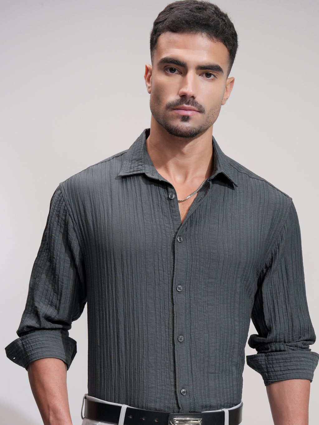 Highlander Men Grey Self Design Relaxed Fit Casual Shirt - Grey - Image 1