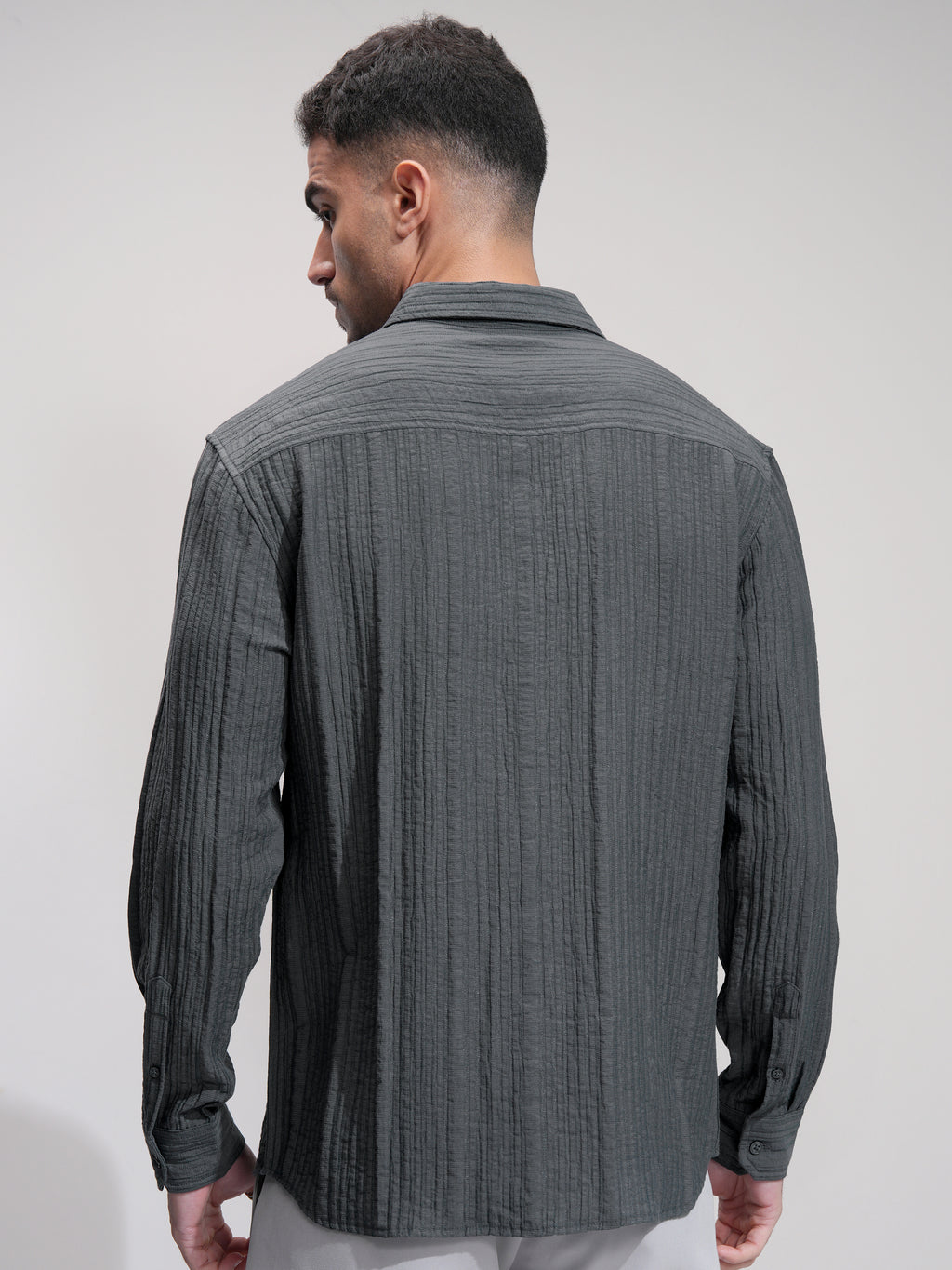 Highlander Men Grey Self Design Relaxed Fit Casual Shirt - Grey - Image 3