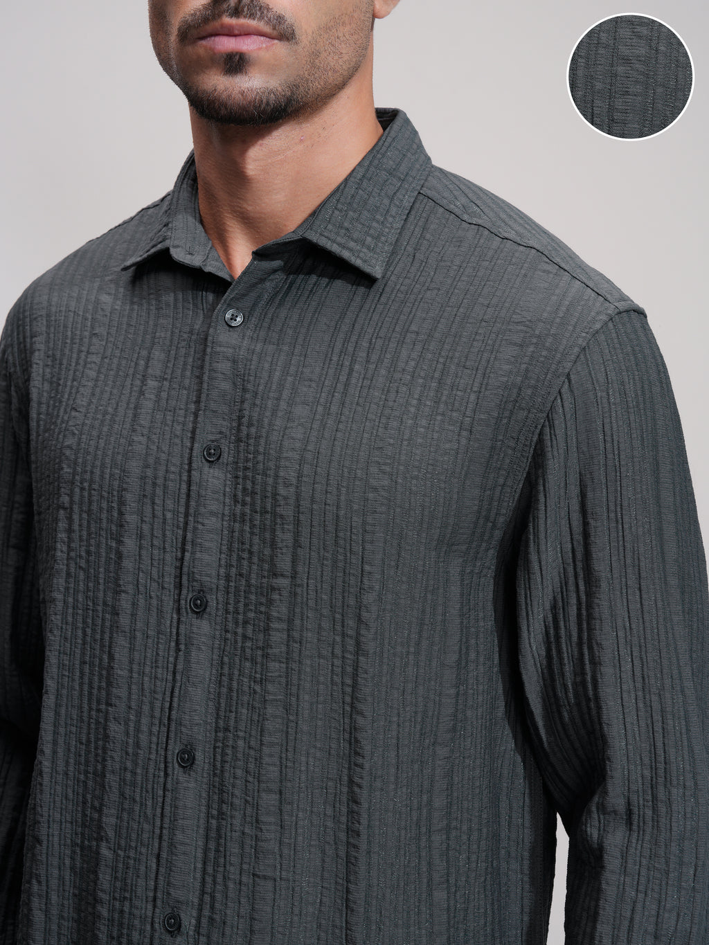 Highlander Men Grey Self Design Relaxed Fit Casual Shirt - Grey - Image 5