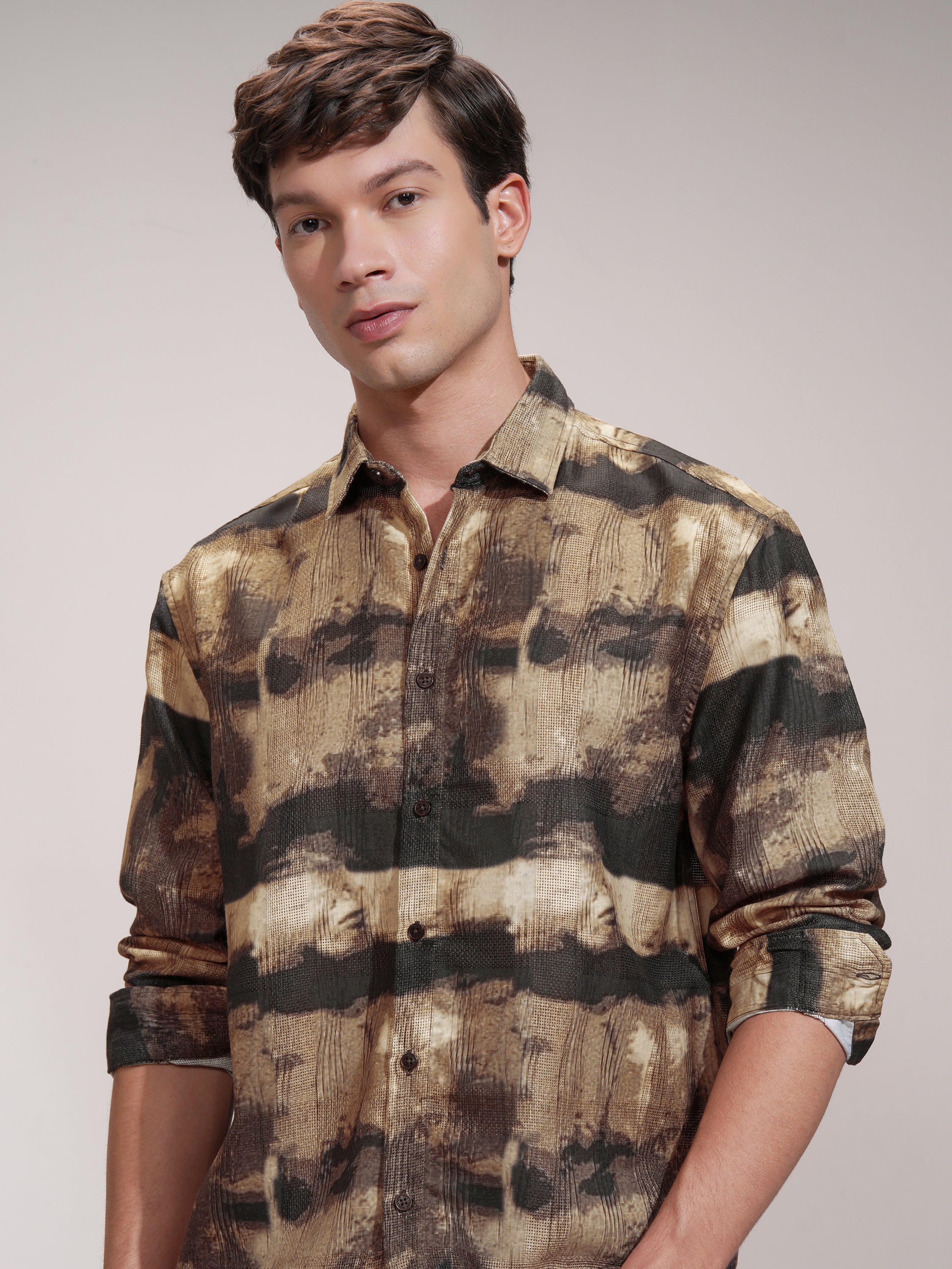 Highlander Men Beige Printed Relaxed Fit Casual Shirt - Beige - Image 1
